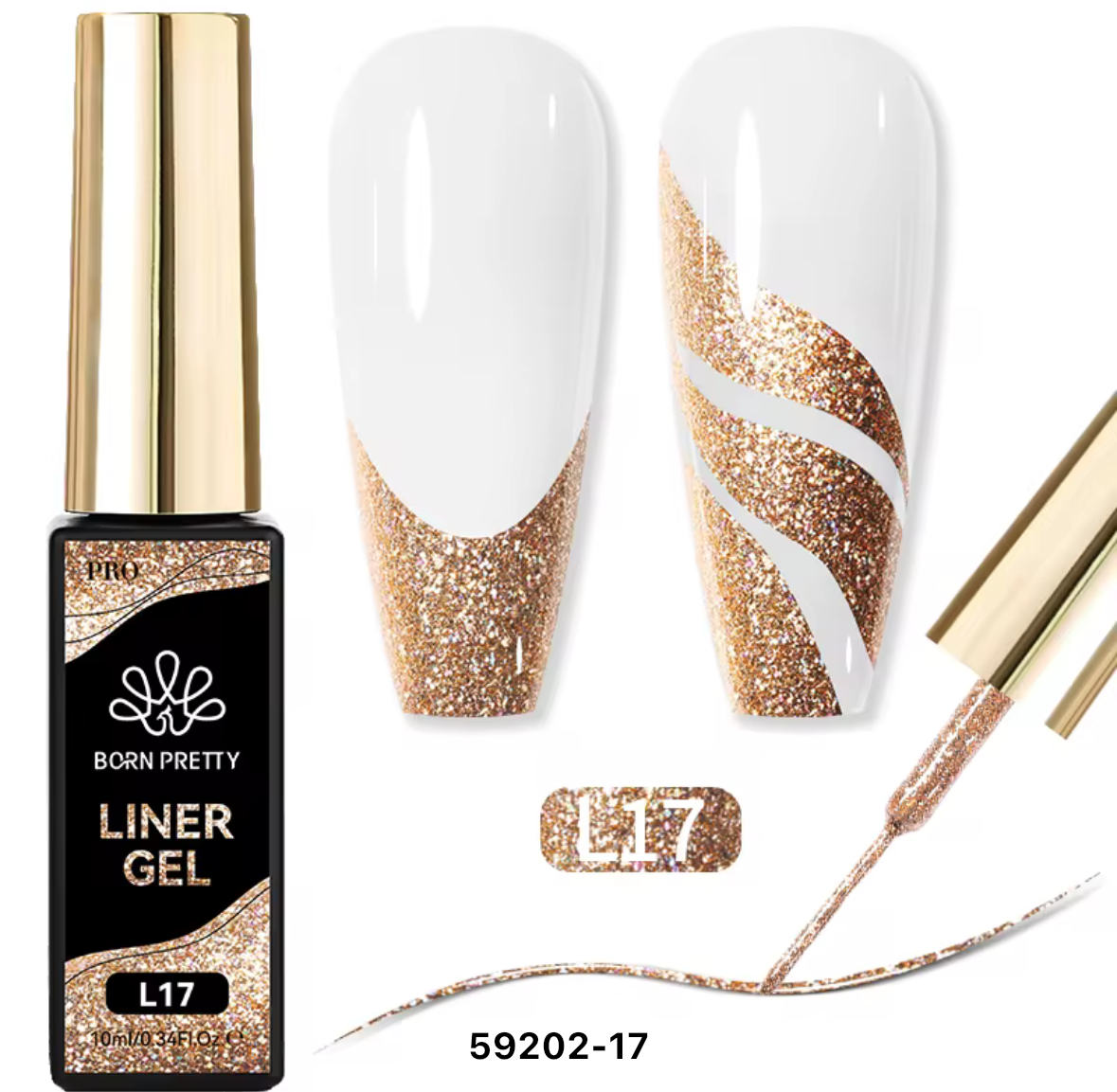 Liner Gel - Esmalte de uñas en negro, blanco, plateado, dorado y brillante de 10 ml