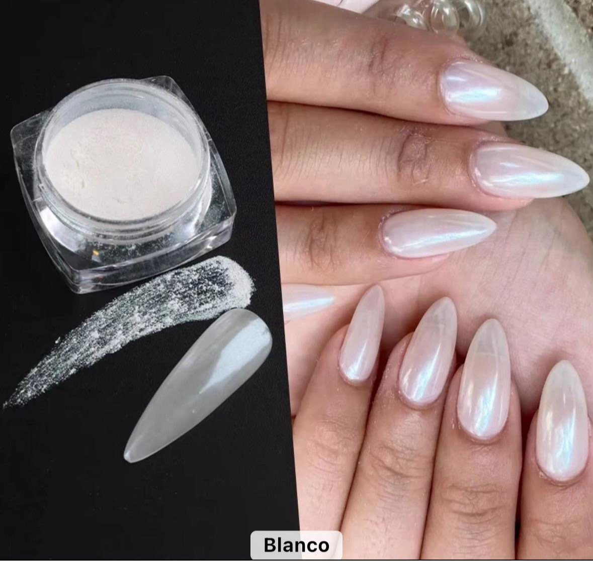 Polvo blanco perlado para uñas