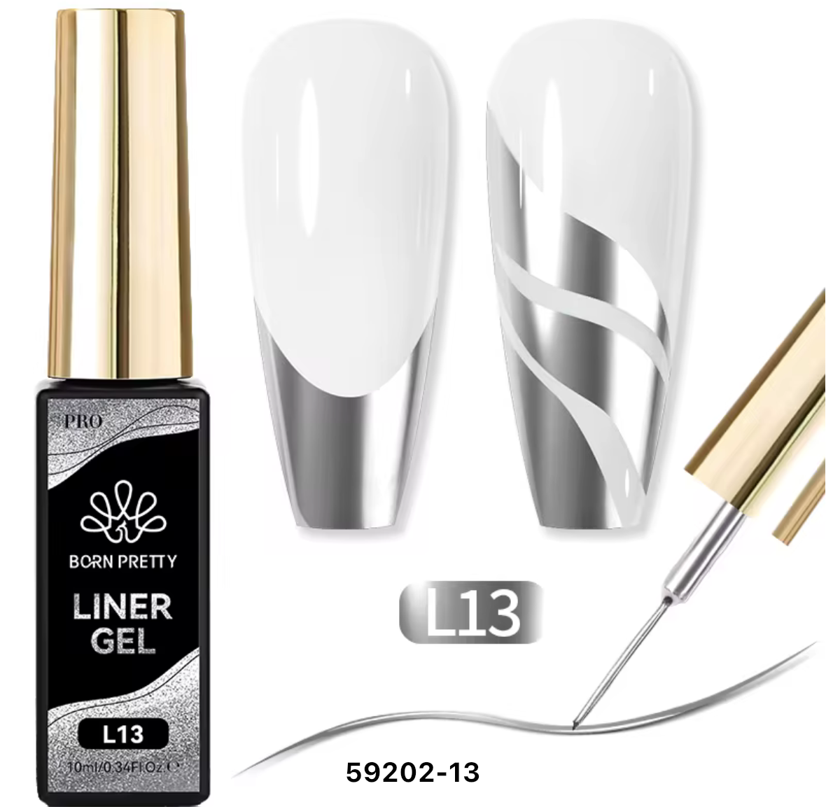 Liner Gel - Esmalte de uñas en negro, blanco, plateado, dorado y brillante de 10 ml