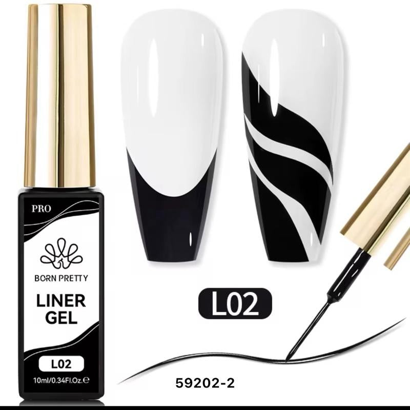 Liner Gel - Esmalte de uñas en negro, blanco, plateado, dorado y brillante de 10 ml