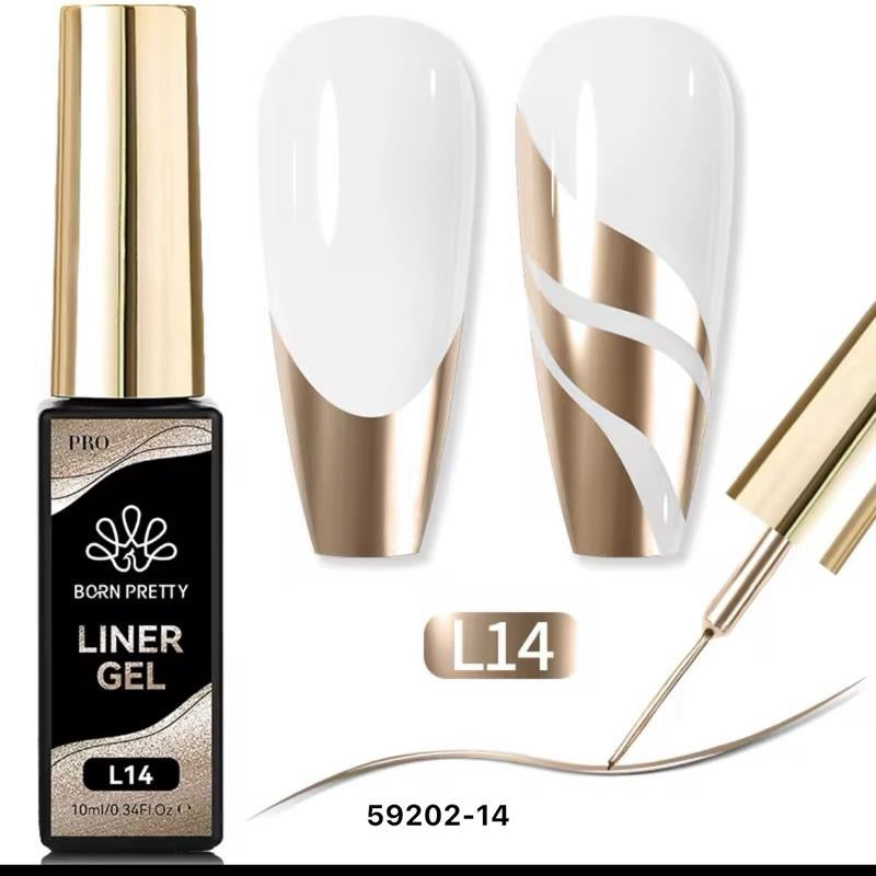 Liner Gel - Esmalte de uñas en negro, blanco, plateado, dorado y brillante de 10 ml