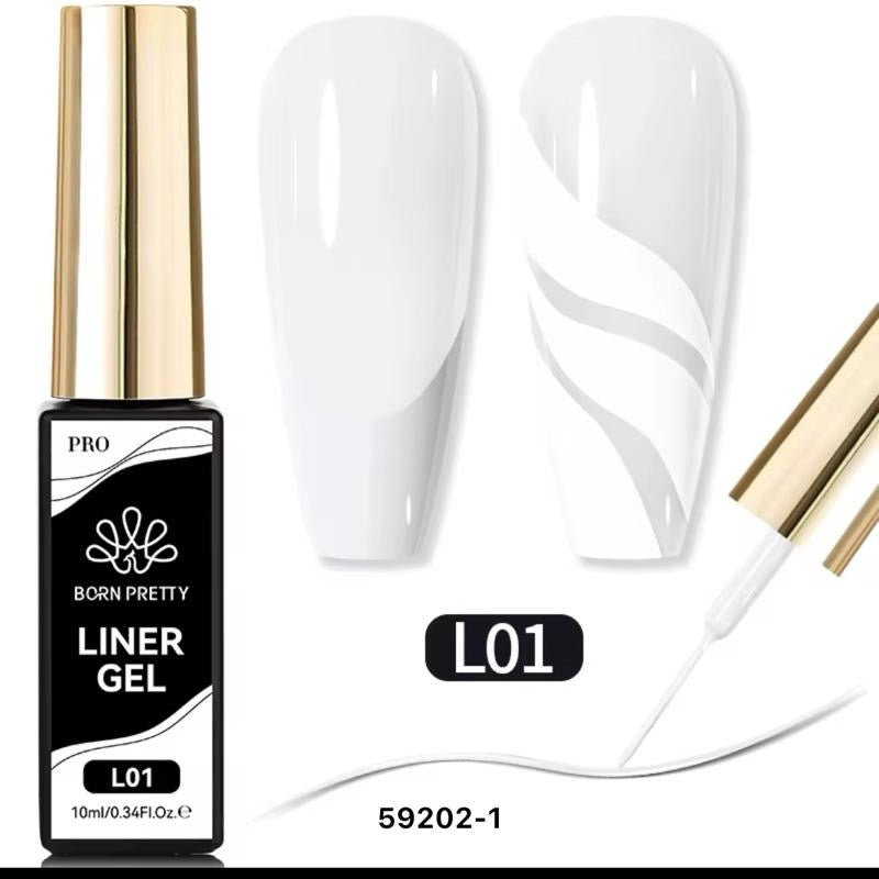 Liner Gel - Esmalte de uñas en negro, blanco, plateado, dorado y brillante de 10 ml