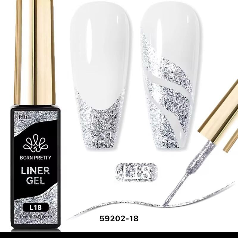Liner Gel - Esmalte de uñas en negro, blanco, plateado, dorado y brillante de 10 ml