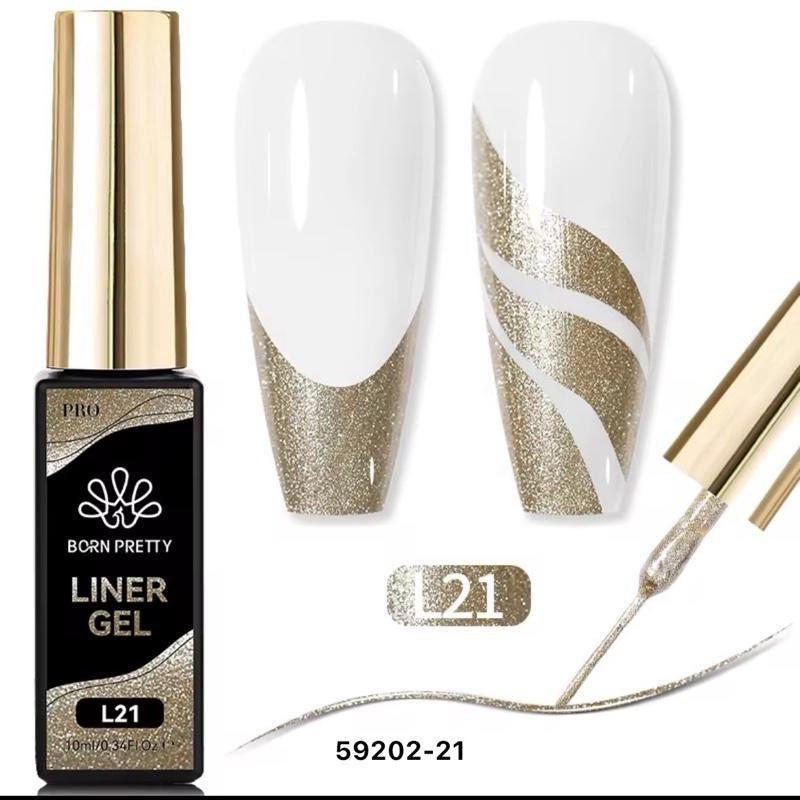 Liner Gel - Esmalte de uñas en negro, blanco, plateado, dorado y brillante de 10 ml