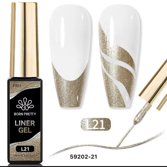 Liner Gel - Esmalte de uñas en negro, blanco, plateado, dorado y brillante de 10 ml